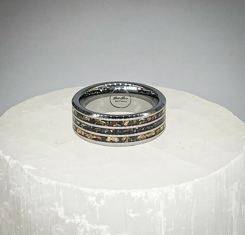 Dinosaur Bone and Meteorite Ring