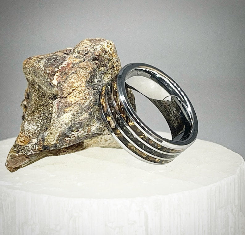 Dinosaur Bone and Meteorite Ring