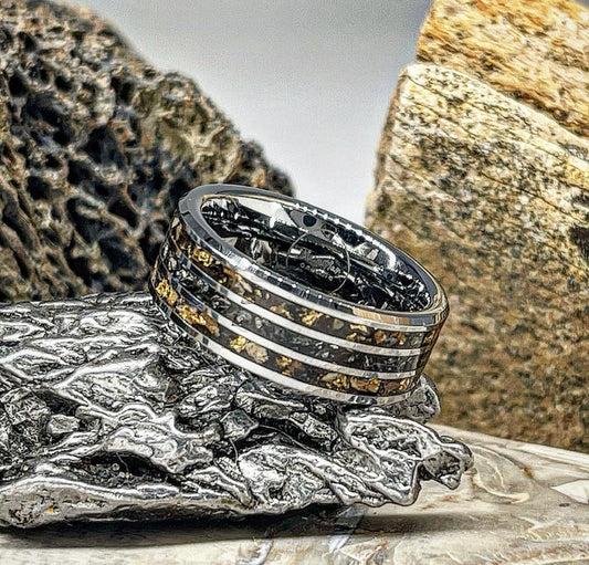 Dinosaur Bone and Meteorite Ring