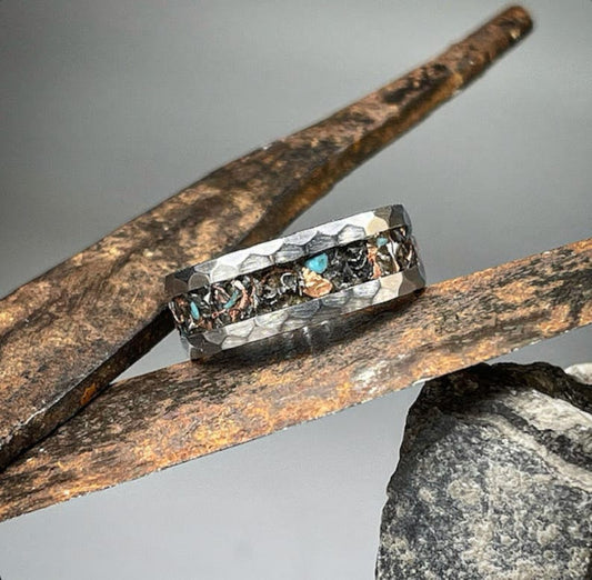Japanese Samurai Sword Fragment Ring with Turquoise