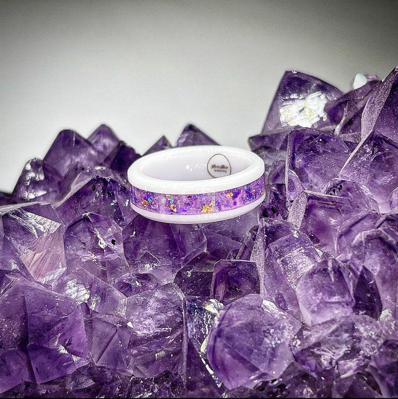Lepidolite Amethyst and Sea Glass Ring