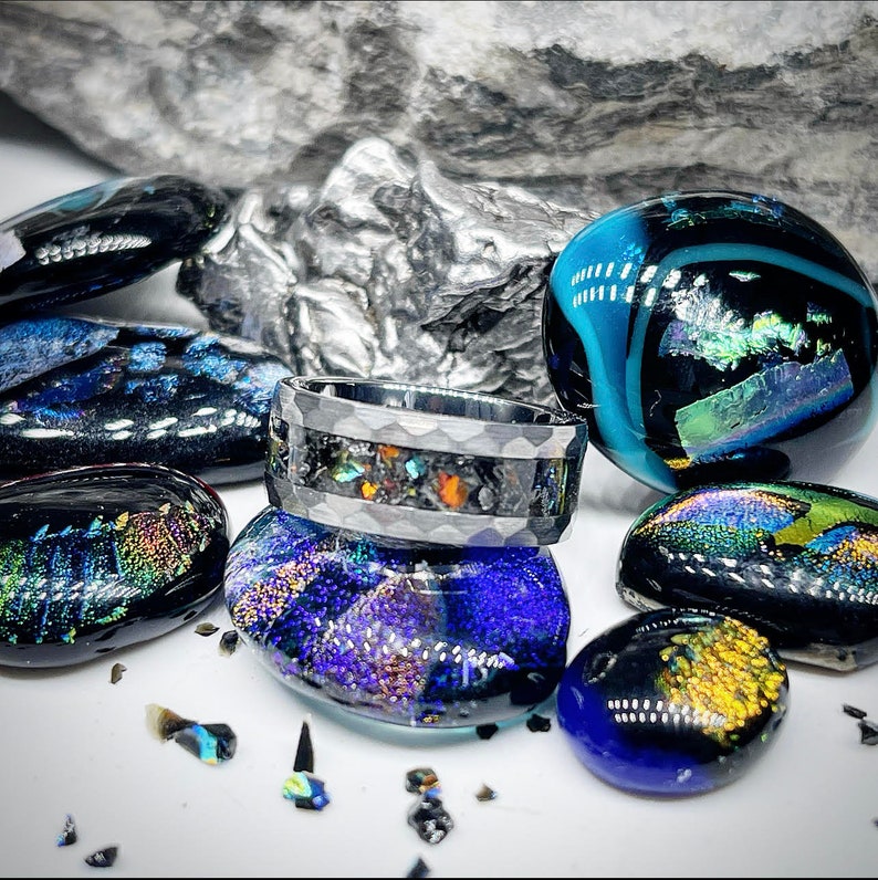 Meteorite and Dichroic Glass Ring