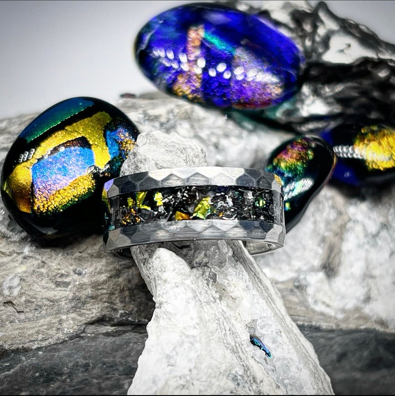 Meteorite and Dichroic Glass Ring